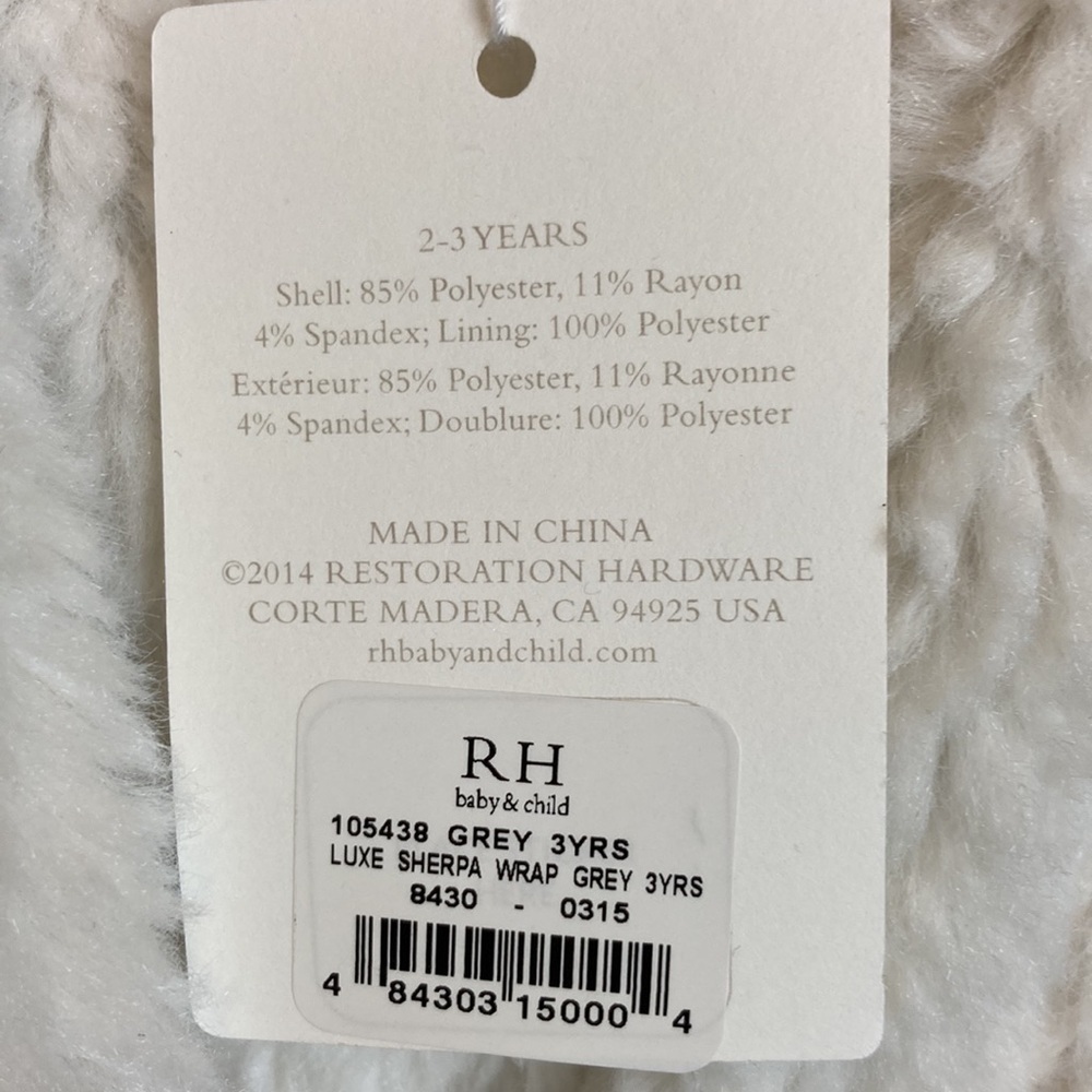 Restoration Hardware Baby & Child Luxe Sherpa Jersey Baby Wrap SZ 2-3 Robe NWT - Picture 5 of 16